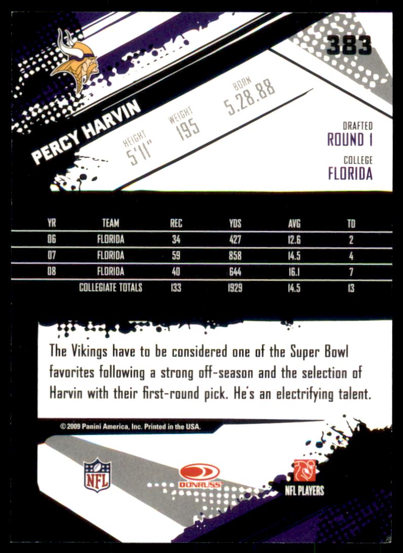 Percy Harvin 2009 Panini Rookie #383 Football Card – DJS Pokemon Cards