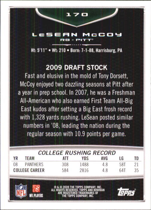 LeSean McCoy 2009 Bowman Draft #170 Rookie Football Card – DJS Pokemon ...