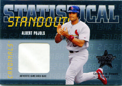 Albert Pujols 2002 Leaf Rookies and Stars Statistical Standouts Piece of Base #SS-20 Baseball Card